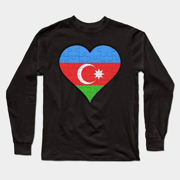 Azerbaijani Jigsaw Puzzle Heart Design - Gift for Azerbaijani With Azerbaijan Roots Long Sleeve T-Shirt by Country Flags